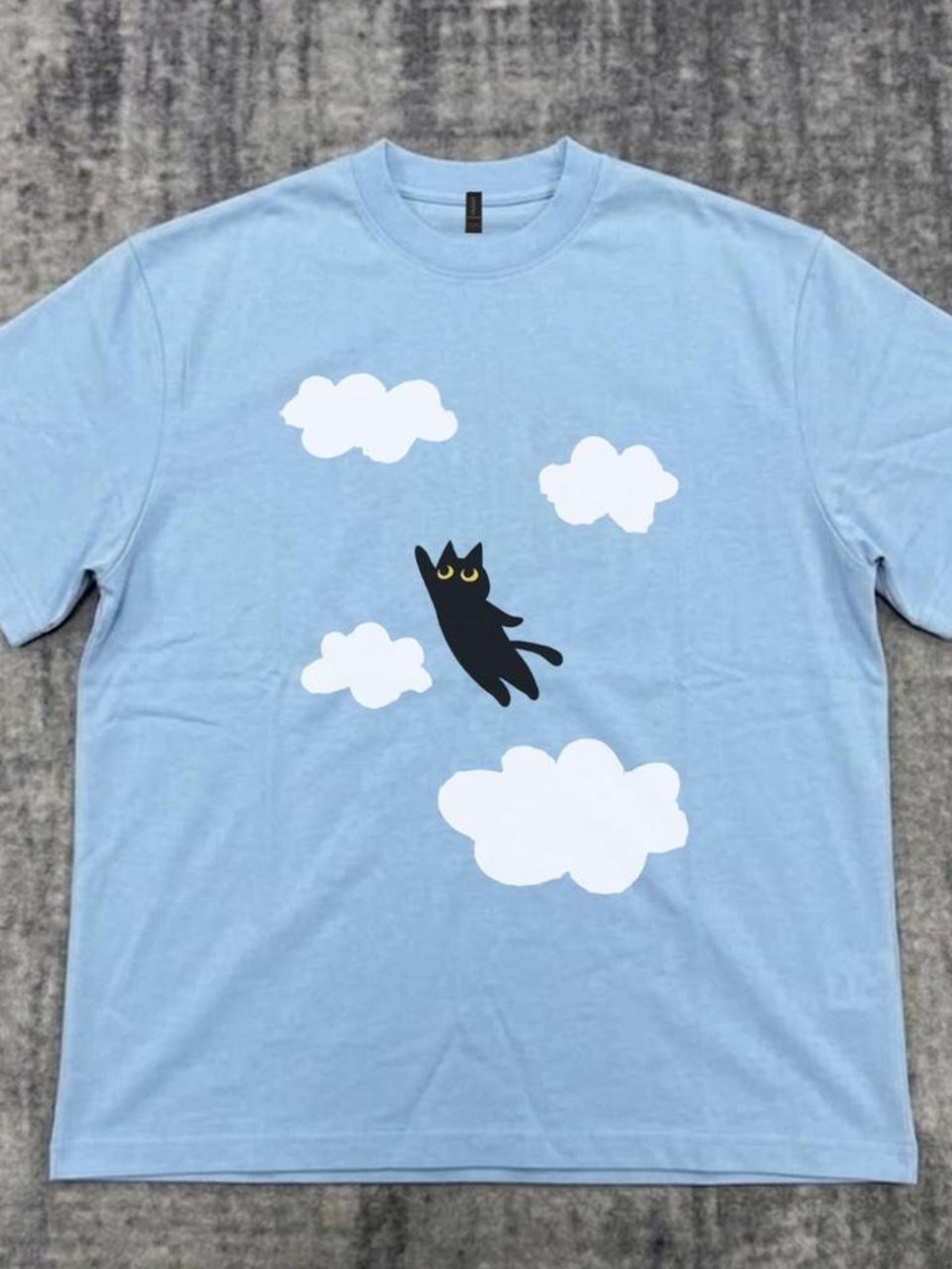 Black Cat Cloud Graphic T-Shirt - Light Blue